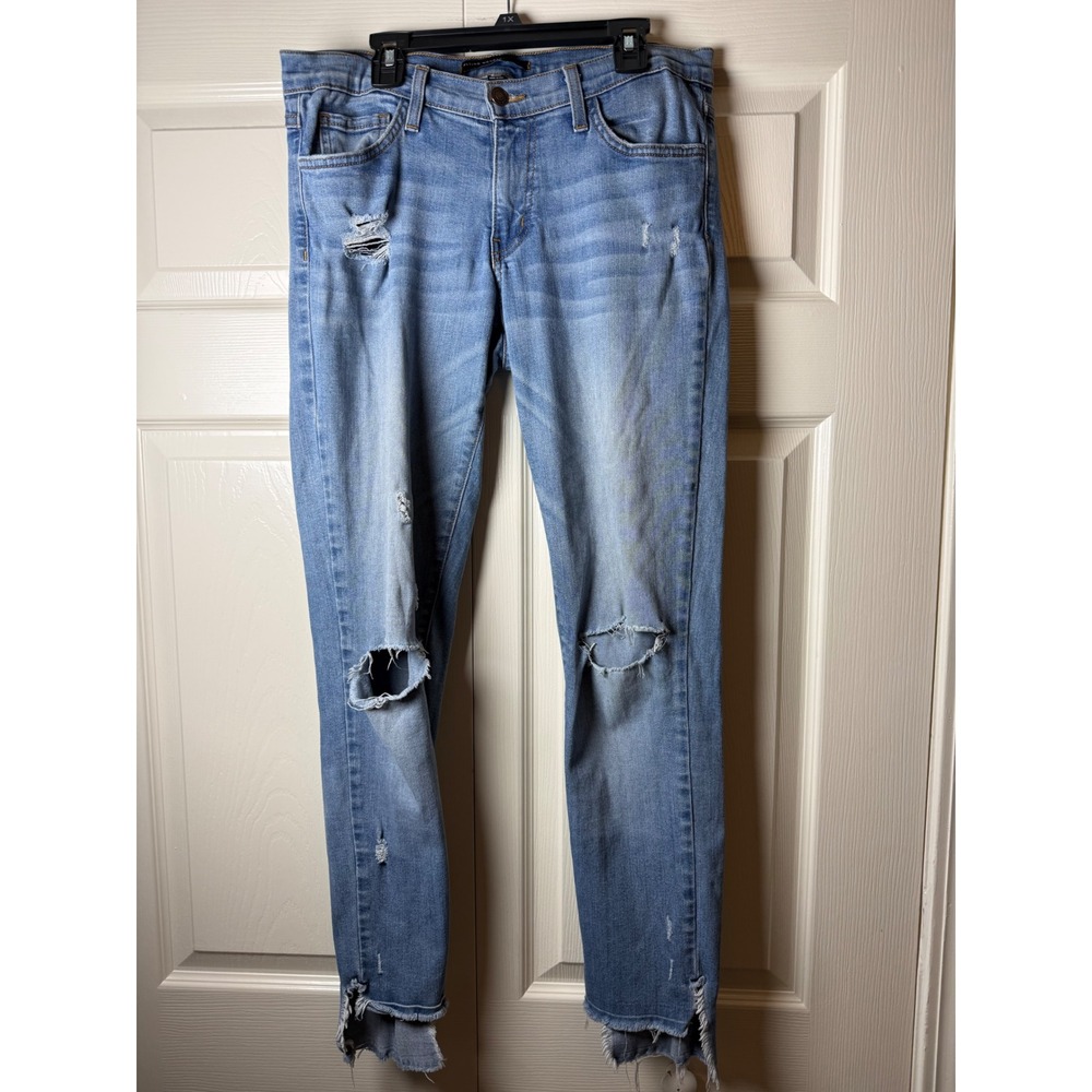 Flying Monkey Platinum Distressed Skinny Jeans Light Wash Step Fray Hem 29 Y1143